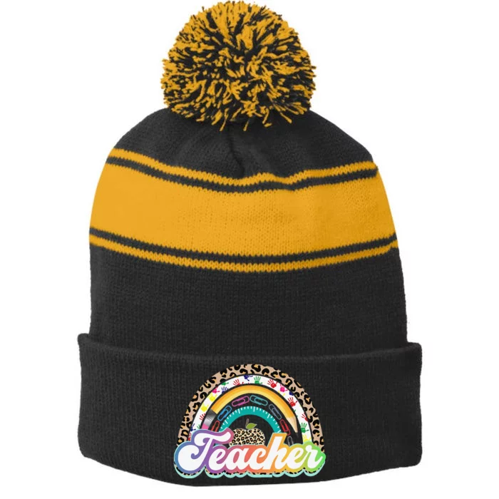 Teacher Life Rainbow Teacher Shirts for  Best Teacher Stripe Pom Pom Beanie