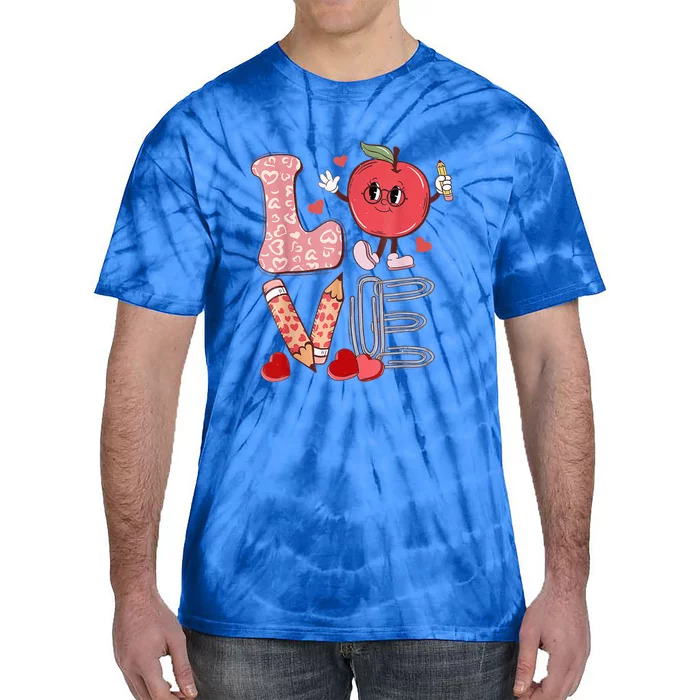 Teacher Love Retro Groovy Valentines Day Tie-Dye T-Shirt