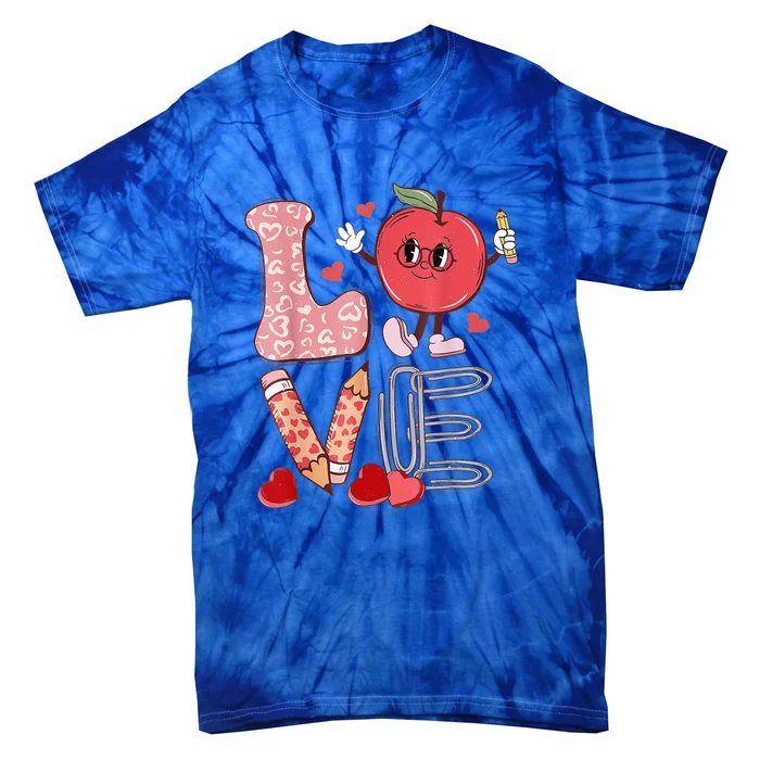 Teacher Love Retro Groovy Valentines Day Tie-Dye T-Shirt