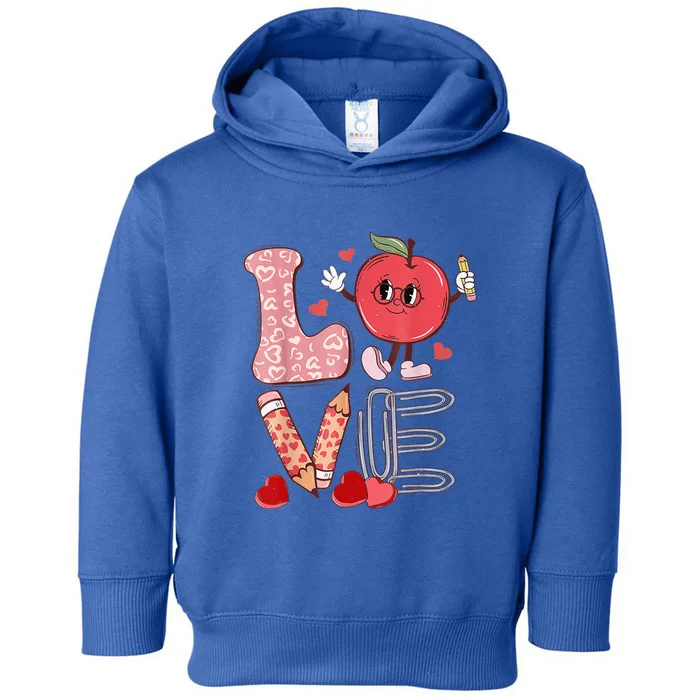 Teacher Love Retro Groovy Valentines Day Toddler Hoodie