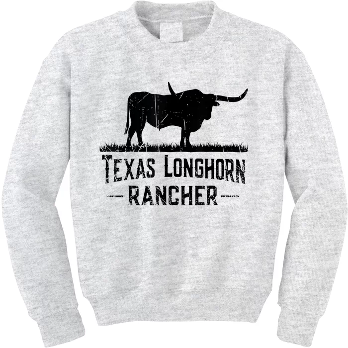 Texas Longhorn Rancher Longhorn Cow For Cattle Farmer Kids Sweatshirt