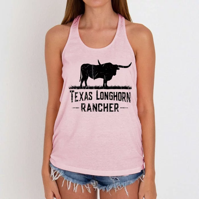 Texas Longhorn Rancher Longhorn Cow For Cattle Farmer Women's Knotted Racerback Tank