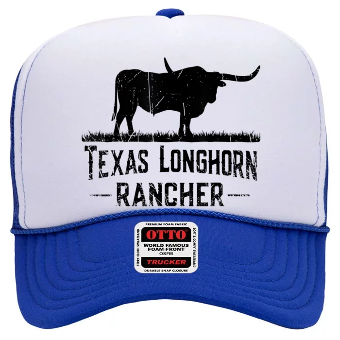 Texas Longhorn Rancher Longhorn Cow For Cattle Farmer High Crown Mesh Trucker Hat