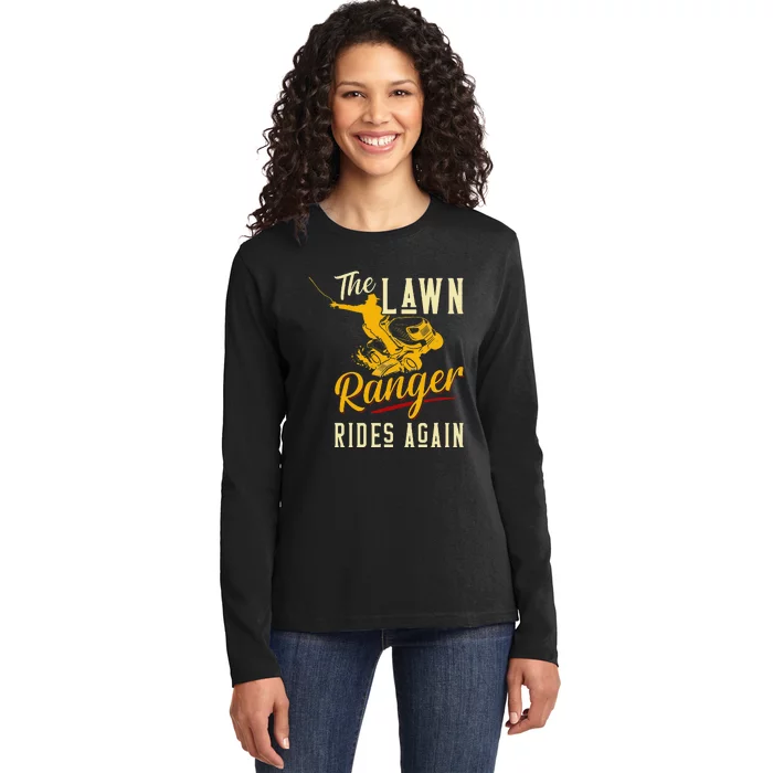 The Lawn Ranger Rides Again Lawn Tractor Mowing Ladies Long Sleeve Shirt