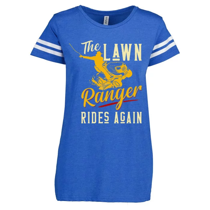 The Lawn Ranger Rides Again Lawn Tractor Mowing Enza Ladies Jersey Football T-Shirt