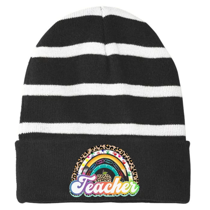 Teacher Life Rainbow Teacher for Wo Best Teacher Striped Beanie with Solid Band