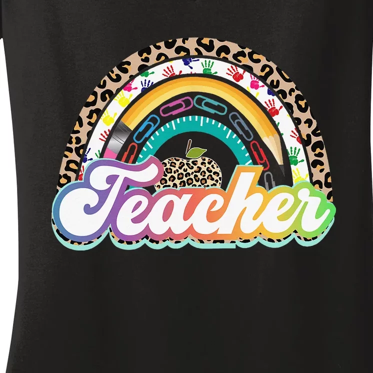 Teacher Life Rainbow Teacher for Wo Best Teacher Women's V-Neck T-Shirt