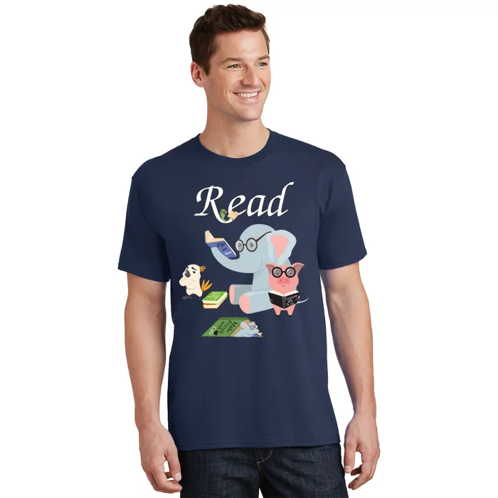 Teacher Library Read Book Club Piggie Elephant Pigeons Funny T-Shirt