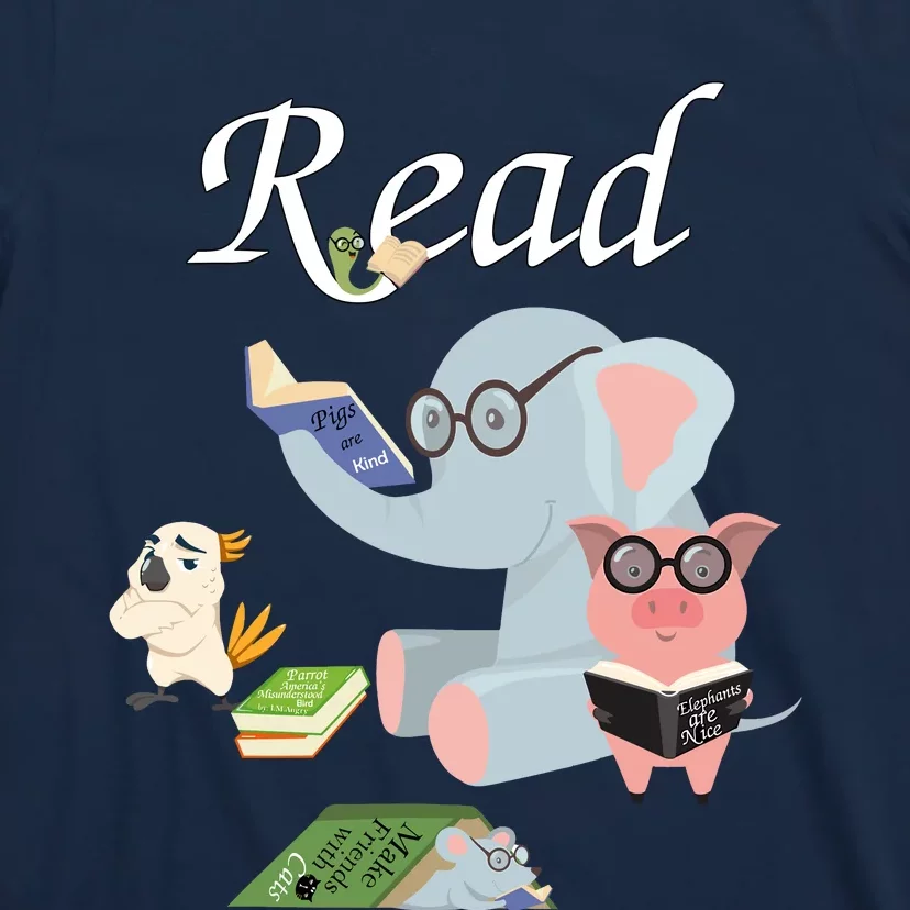 Teacher Library Read Book Club Piggie Elephant Pigeons Funny T-Shirt