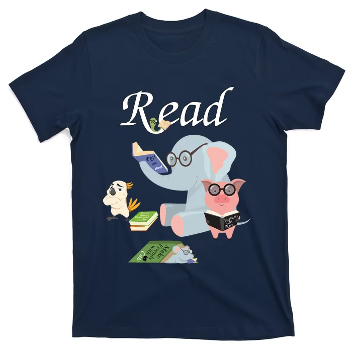 Teacher Library Read Book Club Piggie Elephant Pigeons Funny T-Shirt