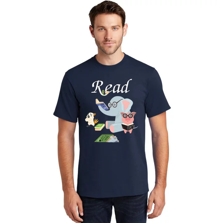 Teacher Library Read Book Club Piggie Elephant Pigeons Funny Tall T-Shirt