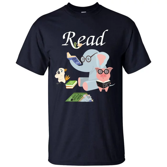 Teacher Library Read Book Club Piggie Elephant Pigeons Funny Tall T-Shirt