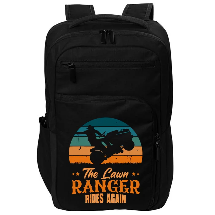 The Lawn Ranger Rides Again Mowing Vintage Retro Mower Impact Tech Backpack