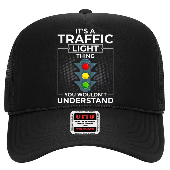 Traffic Light Sign Green Yellow Red Stop Stoplight High Crown Mesh Trucker Hat