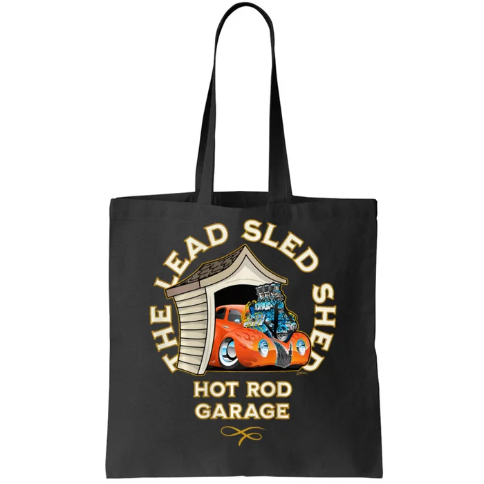 The Lead Sled Shed Vintage Car Hot Rod Garage Cartoon Tote Bag