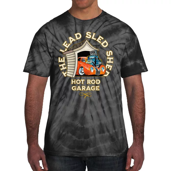 The Lead Sled Shed Vintage Car Hot Rod Garage Cartoon Tie-Dye T-Shirt