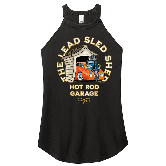 The Lead Sled Shed Vintage Car Hot Rod Garage Cartoon Women’s Perfect Tri Rocker Tank