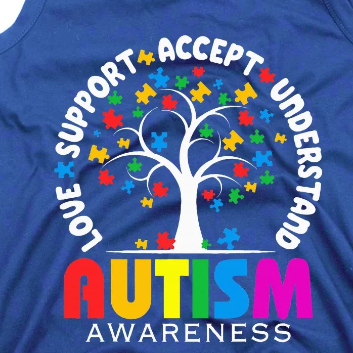 Tree Love Support Accept Autism Awareness Tank Top