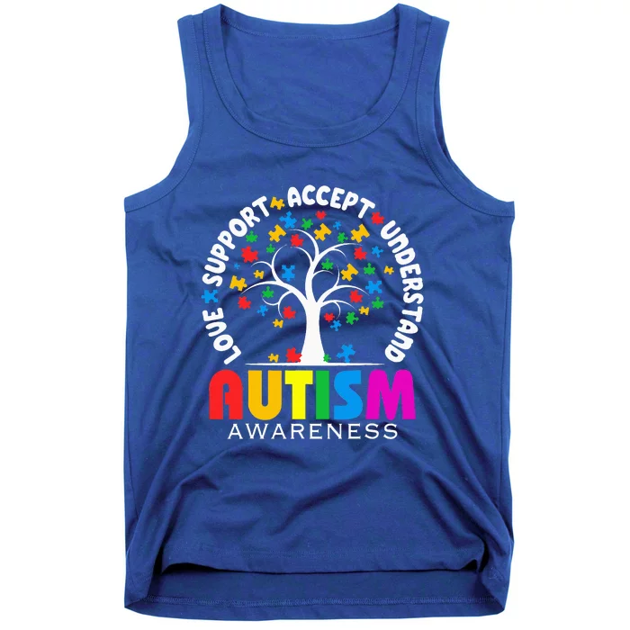 Tree Love Support Accept Autism Awareness Tank Top