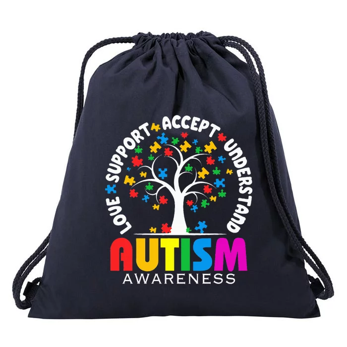 Tree Love Support Accept Autism Awareness Drawstring Bag