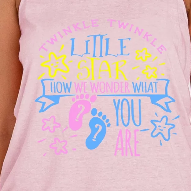 Twinkle Little Star How We Wonder What You Are Gender Reveal Gift Women's Knotted Racerback Tank