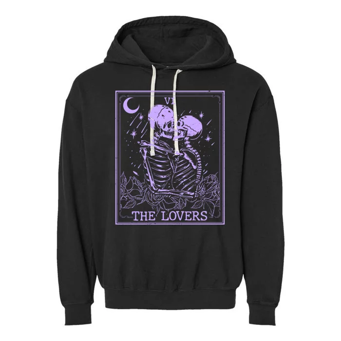 The Lovers Skeleton Tarot Card VI Vintage Halloween Garment-Dyed Fleece Hoodie