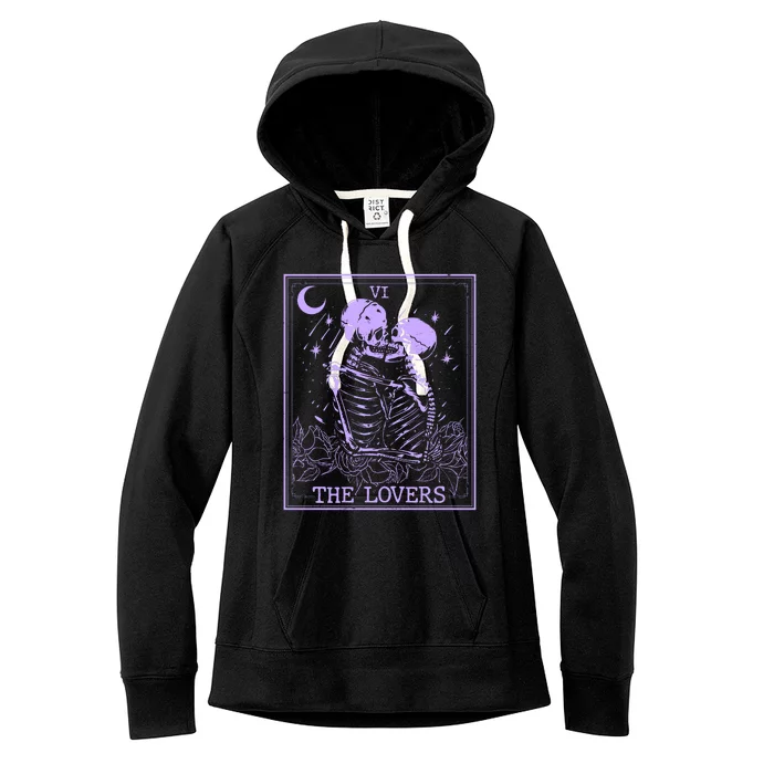 The Lovers Skeleton Tarot Card VI Vintage Halloween Women's Fleece Hoodie