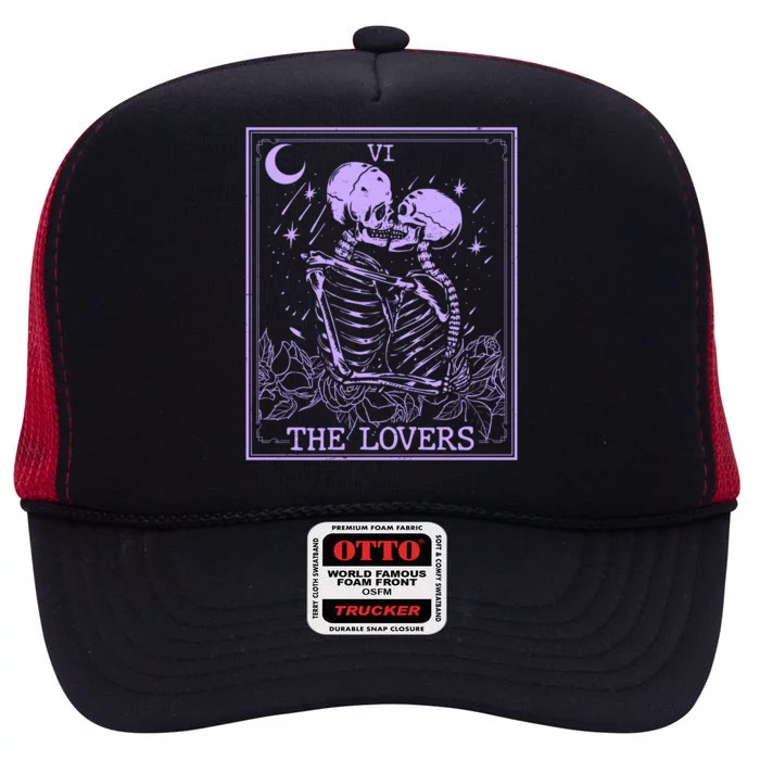 The Lovers Skeleton Tarot Card VI Vintage Halloween High Crown Mesh Trucker Hat