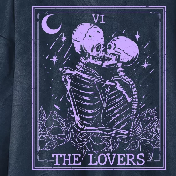 The Lovers Skeleton Tarot Card VI Vintage Halloween Hooded Wearable Blanket