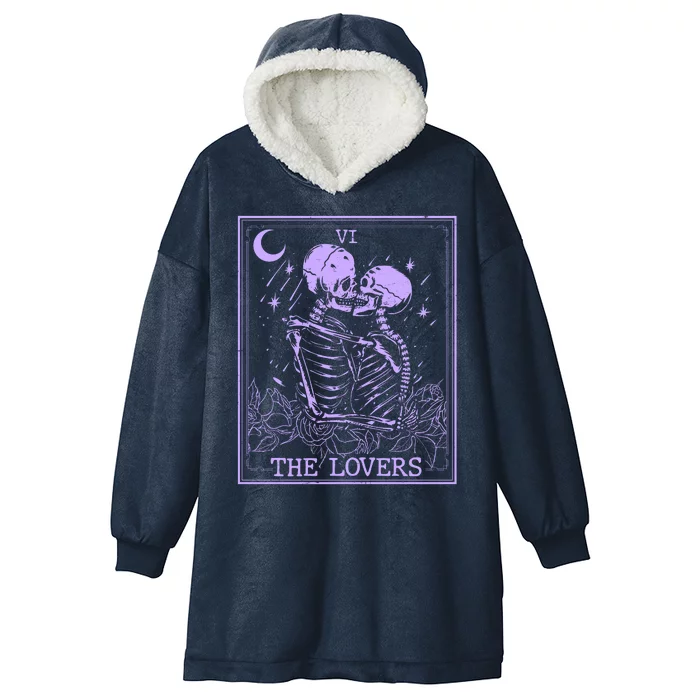 The Lovers Skeleton Tarot Card VI Vintage Halloween Hooded Wearable Blanket