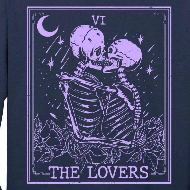 The Lovers Skeleton Tarot Card VI Vintage Halloween Tall Long Sleeve T-Shirt