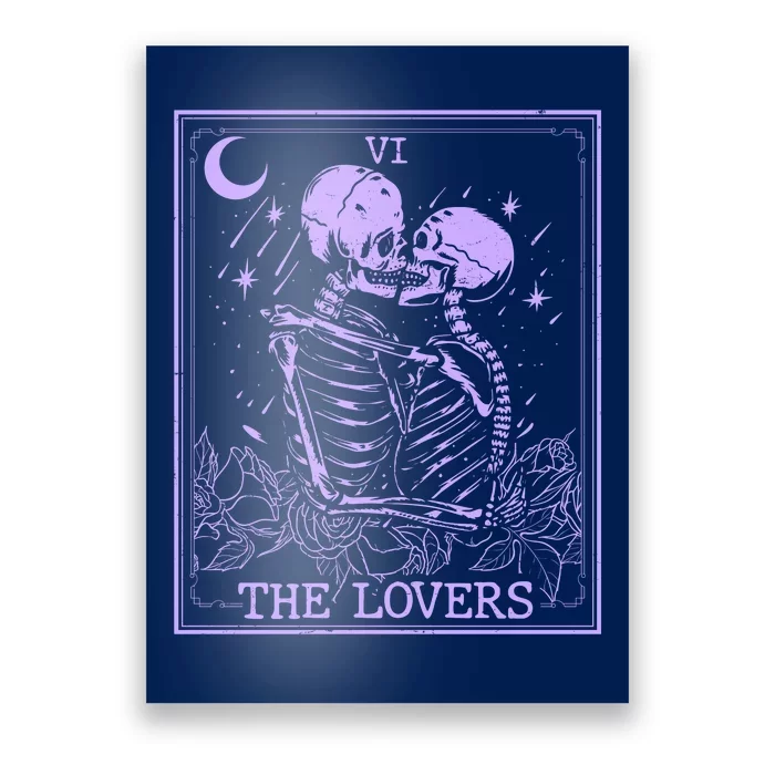 The Lovers Skeleton Tarot Card VI Vintage Halloween Poster