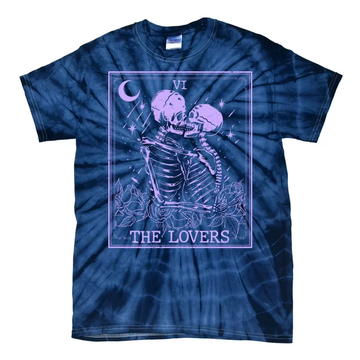 The Lovers Skeleton Tarot Card VI Vintage Halloween Tie-Dye T-Shirt