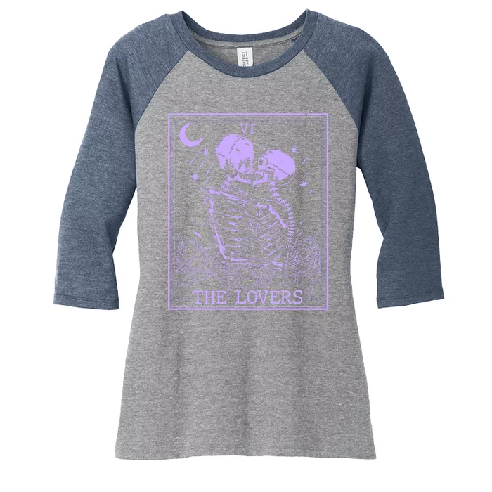 The Lovers Skeleton Tarot Card VI Vintage Halloween Women's Tri-Blend 3/4-Sleeve Raglan Shirt