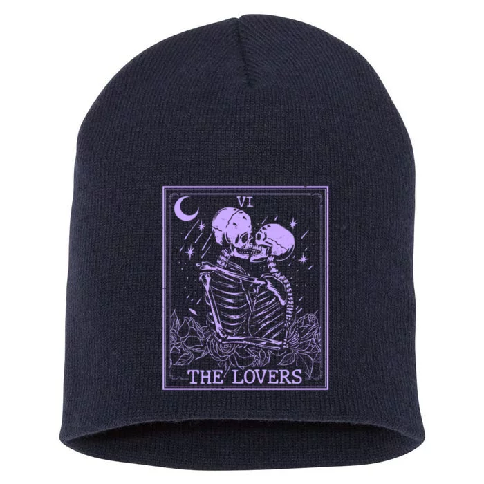 The Lovers Skeleton Tarot Card VI Vintage Halloween Short Acrylic Beanie