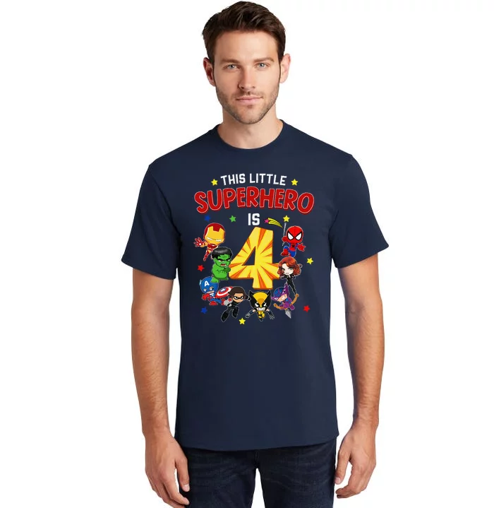 This Little Superhero Is 4 Birthday Superhero 4 Year Old Boy Tall T-Shirt