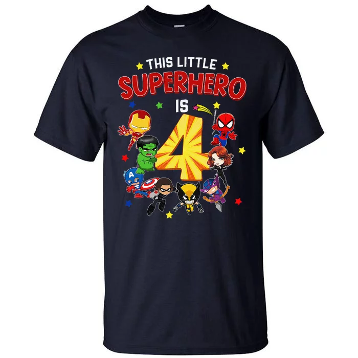 This Little Superhero Is 4 Birthday Superhero 4 Year Old Boy Tall T-Shirt