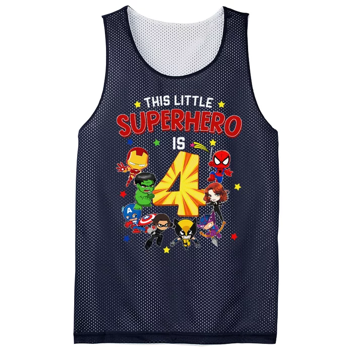 This Little Superhero Is 4 Birthday Superhero 4 Year Old Boy Mesh Reversible Basketball Jersey Tank