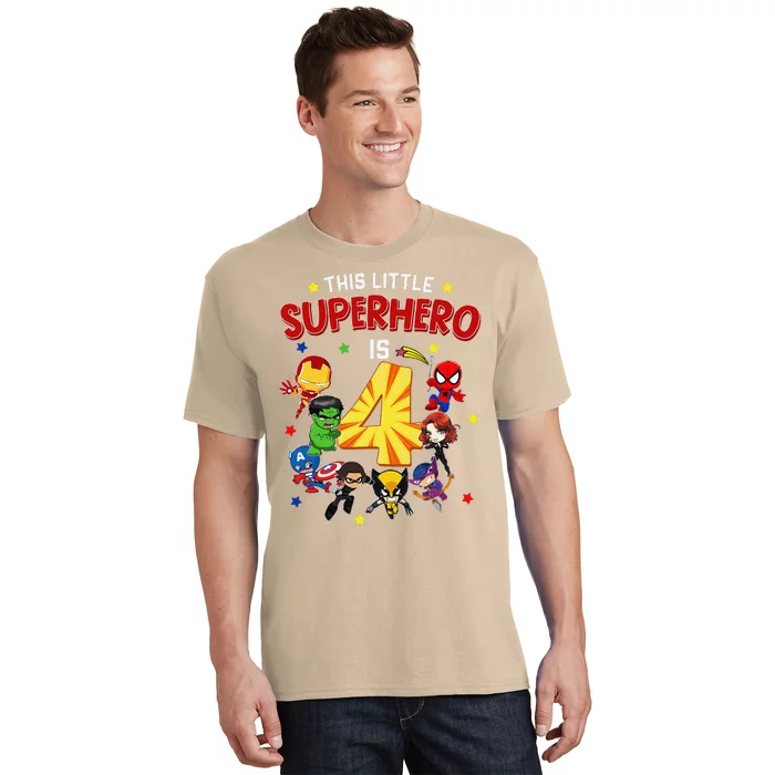 This Little Superhero Is 4 Birthday Superhero 4 Year Old Boy T-Shirt