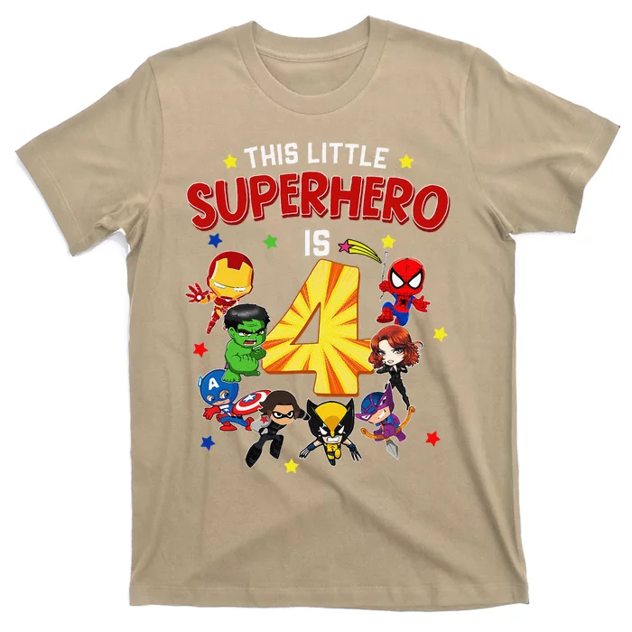 This Little Superhero Is 4 Birthday Superhero 4 Year Old Boy T-Shirt