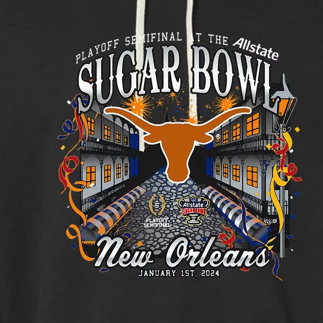 Texas Longhorns Sugar Bowl 2024 CFP Semi Football NOLA Garment-Dyed Fleece Hoodie