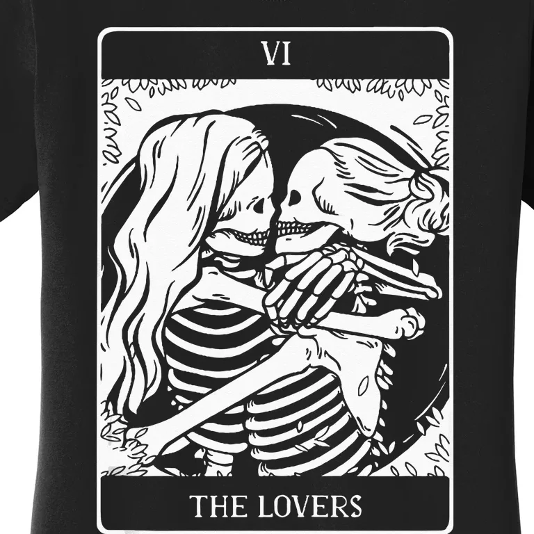 The Lovers Tarot Card Occult Goth Lesbian Skeleton Halloween Women's T-Shirt