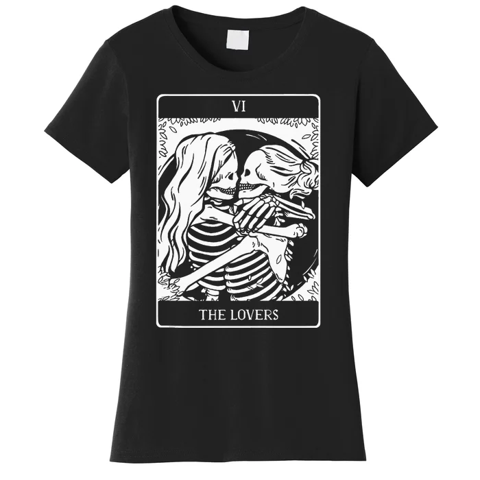 The Lovers Tarot Card Occult Goth Lesbian Skeleton Halloween Women's T-Shirt