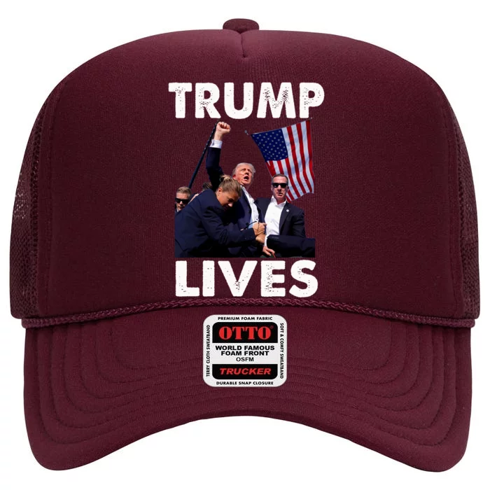 Trump Live Trump Shot Fist Pump High Crown Mesh Trucker Hat