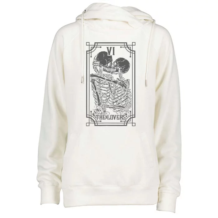 The Lovers Tarot Card Goth Skull Halloween Gothic Womens Funnel Neck Pullover Hood