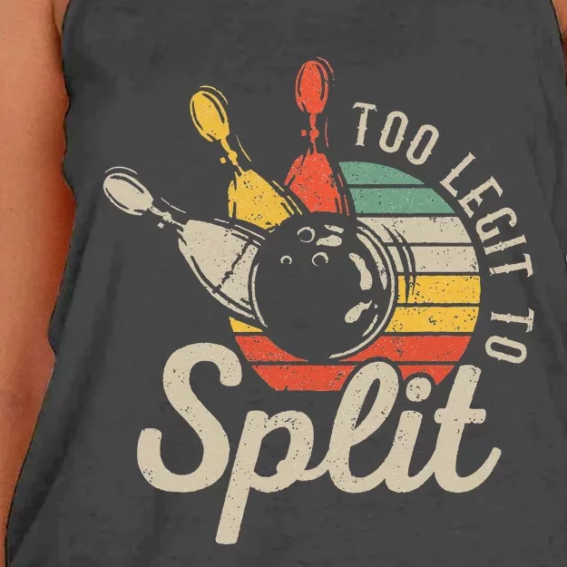 Too Legit To Split Retro Bowling Funny Bowler Bowling Team Women's Knotted Racerback Tank