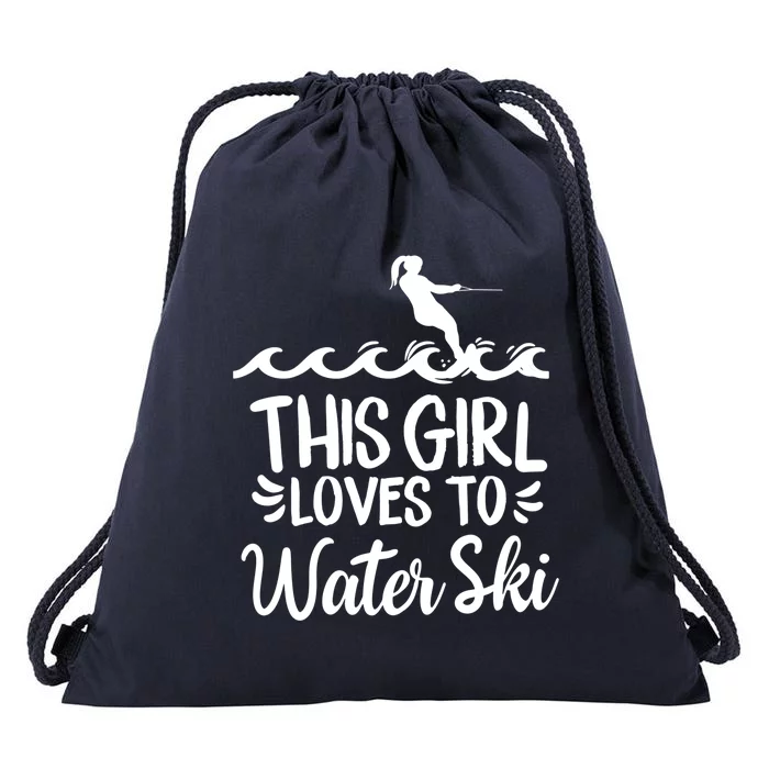 This Loves To Water Ski Funny Gift Drawstring Bag