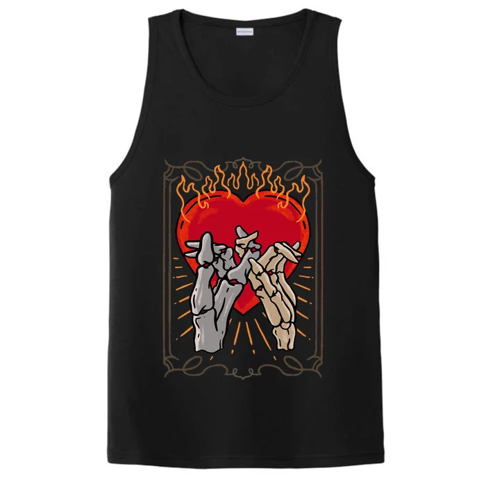 The Lovers Tarot Card Skeleton Gothic Heart Occult Goth Performance Tank