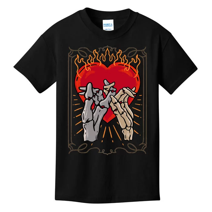 The Lovers Tarot Card Skeleton Gothic Heart Occult Goth Kids T-Shirt