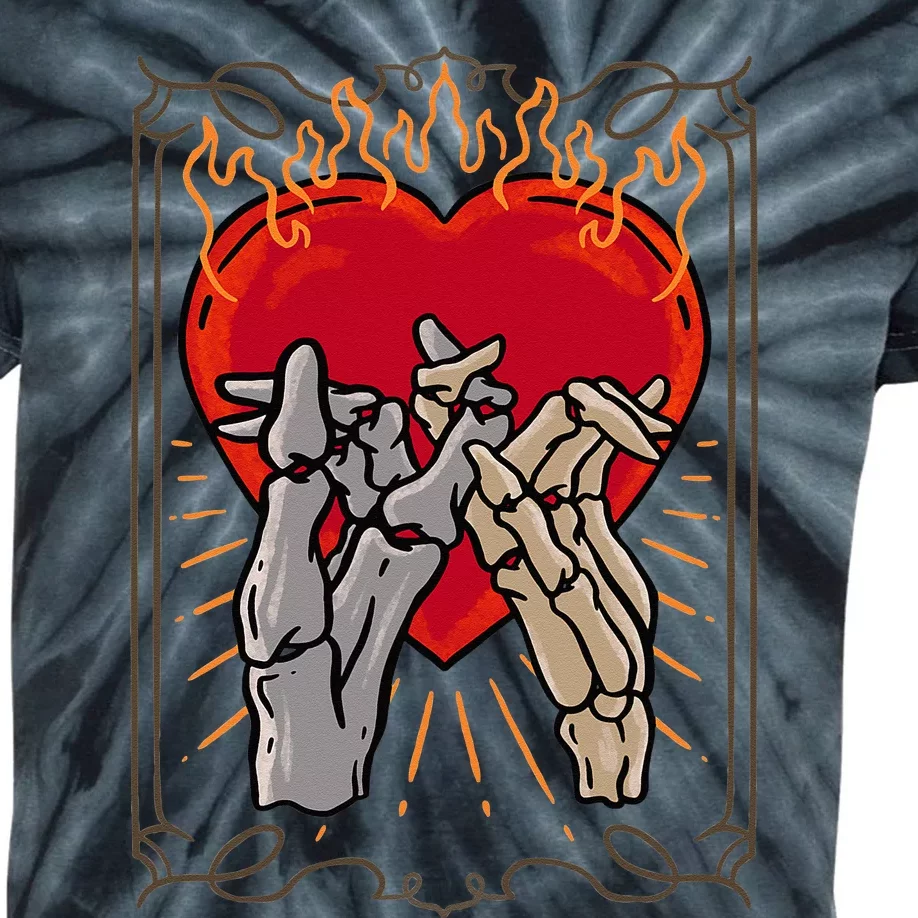 The Lovers Tarot Card Skeleton Gothic Heart Occult Goth Kids Tie-Dye T-Shirt